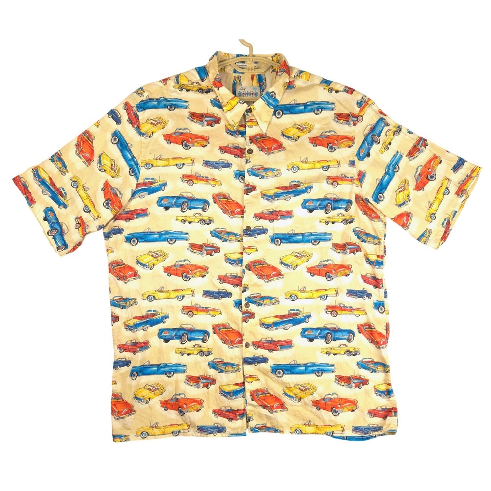 Reyn Spooner Mens XXL Vintage Classic Cars Egyptian Cotton Hawaiian‎ Shirt Cream